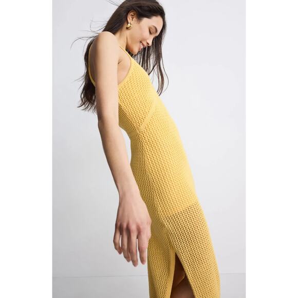 TOCCIN X RTR Sleeveless Crochet Knit Midi Dress in Yellow - Picture 2 of 10